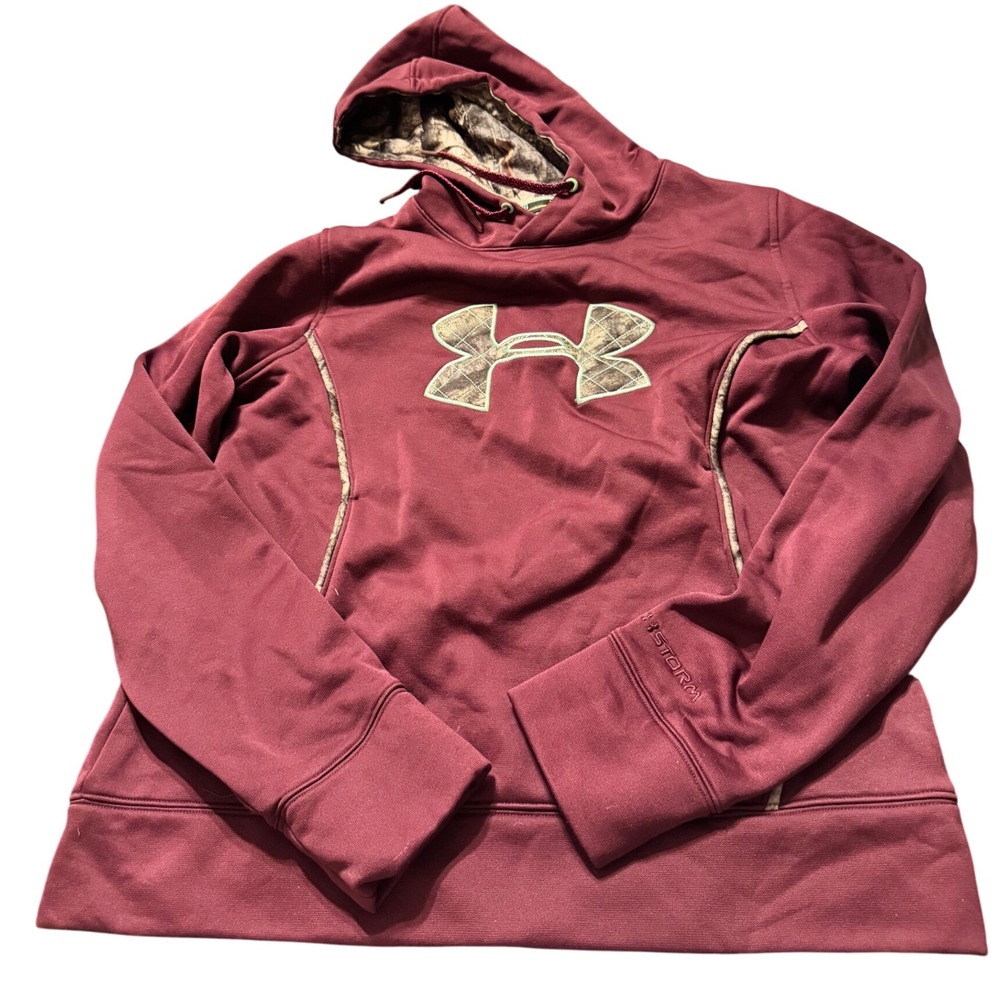 Under Armour Storm Camo Logo Hoodie Maroon Women's LG